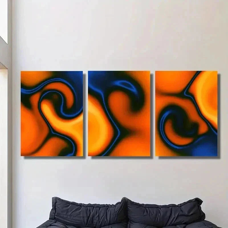 3pcs Orange & Blue Dynamic Line Drawing Wall Art Set Canvas Framed 40x60cm - High Quality Print 100% Australian Made Wall Canvas Ready to Hang