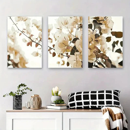 3pcs Neutral Minimalist Blossom Floral Metal Print Ready to Hang Art