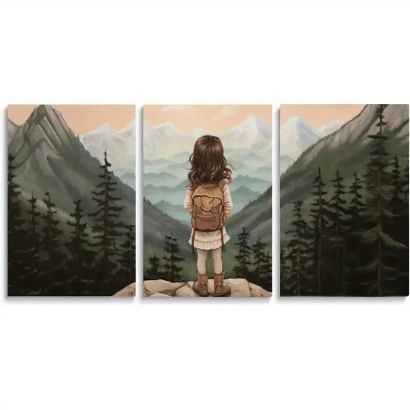 3pcs Watercolor Mountain Landscape, Metal Print Ready to Hang Art