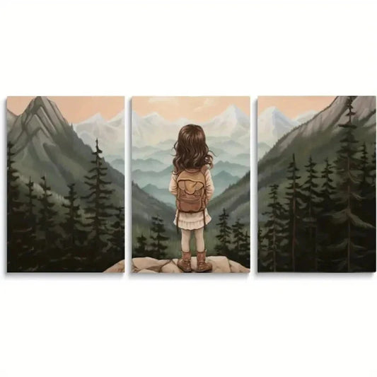 3pcs Watercolor Mountain Landscape, Metal Print Ready to Hang Art