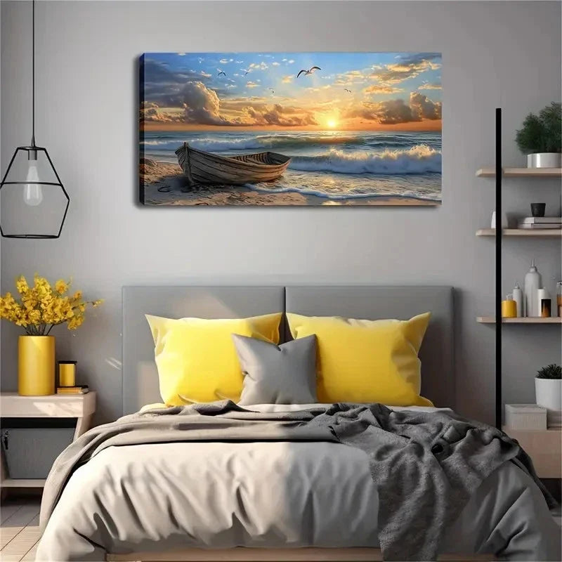 Infectious Seaside Sunset Wall Art Canvas Office Home Room Framed 120x60cm