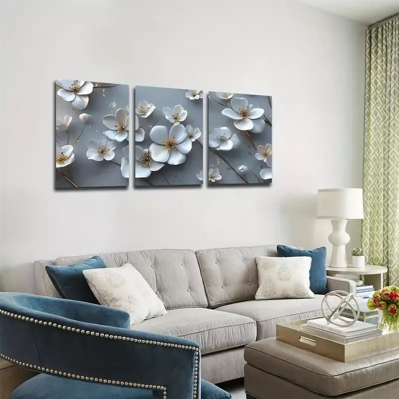 3pcs White, Romantic, Flowers, Exquisite Wall Art Set Canvas Framed 40x60cm - High Quality Print 100% Australian Made Wall Canvas Ready to Hang