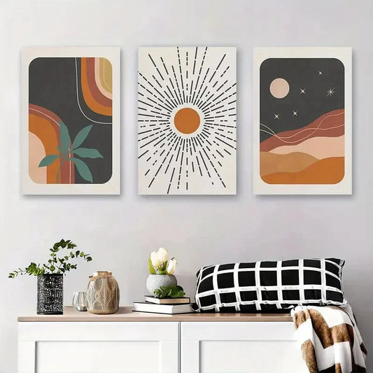 3pcs Abstract Art Design Gradient Lines Shapes Metal Print Ready to Hang Art