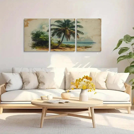 3pcs Vintage Botanical Palm Tree Metal Print Ready to Hang Art