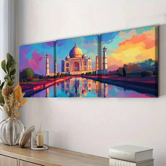 3pcs Taj Mahal Colorful Rainbow Sky Perfect Wall Art Set Canvas Framed 40x60cm - High Quality Print 100% Australian Made Wall Canvas Ready to Hang