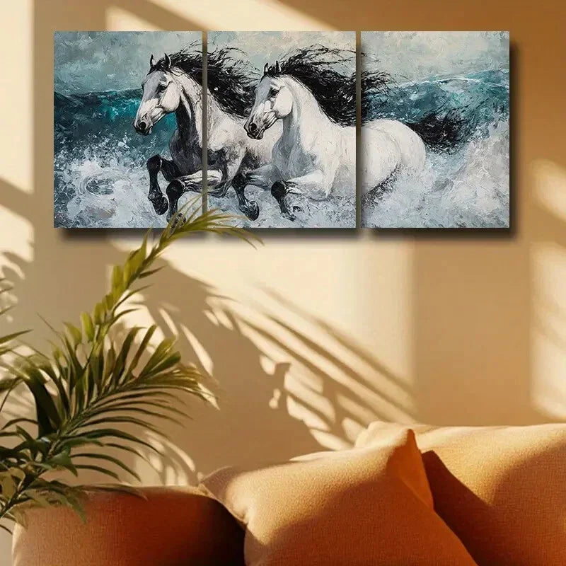 3pcs Majestic Galloping Horses Metal Print Ready to Hang Art