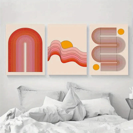 3pcs Mid-century Modern 70s Abstract Metal Print Ready to Hang Art