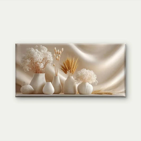 Neutral Tones Dried Floral Wall Art Canvas Office Home Room Framed 80x45cm