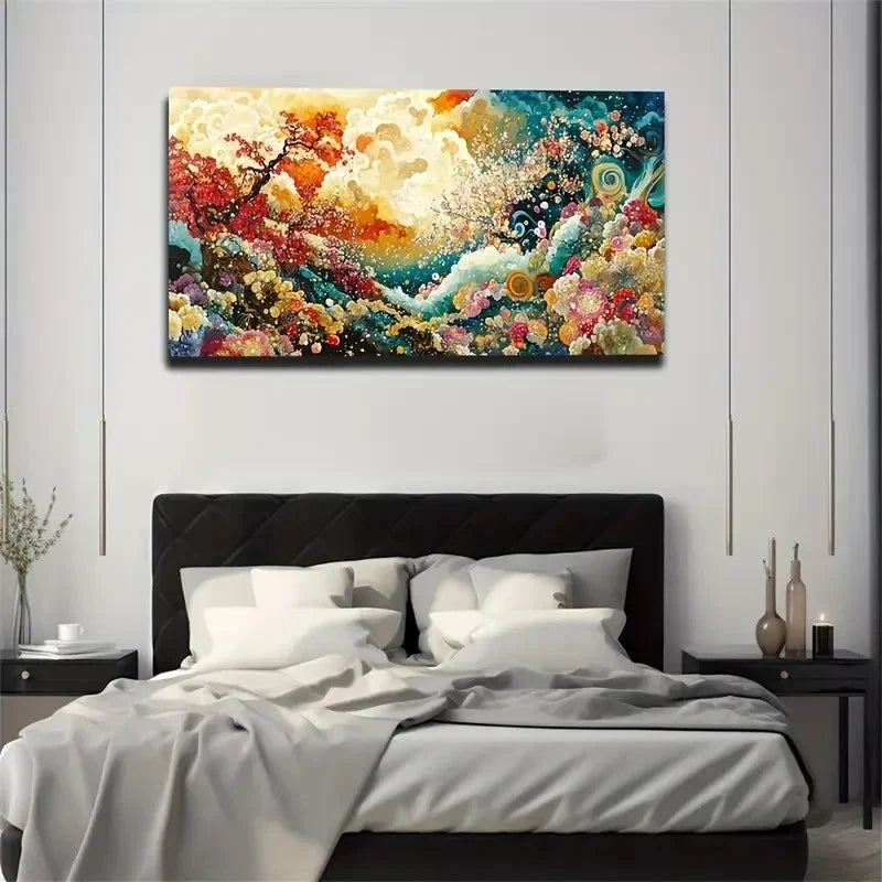 Vibrant Abstract Magical River Wall Art Canvas Office Home Room Framed 120x60cm