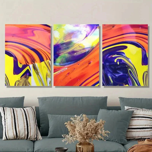 3pcs  Abstract poster with multi-color liquid Metal Print Ready to Hang Art