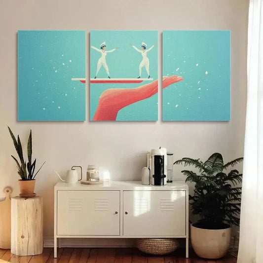 3pcs Vibrant Blue Starry Night Playful Cartoon Metal Print Ready to Hang Art