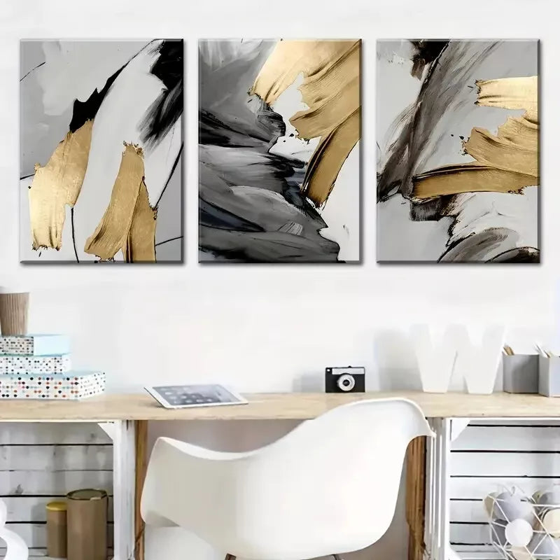 3pcs Featuring Golden Abstract Light Luxury Wall Art Set Canvas Framed 40x60cm - High Quality Print 100% Australian Made Wall Canvas Ready to Hang