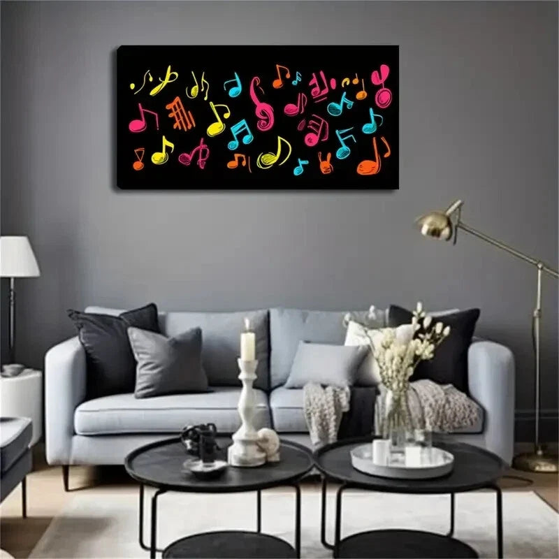 Vibrant Multicolor Music Notes Wall Art Canvas Office Home Room Framed 120x60cm