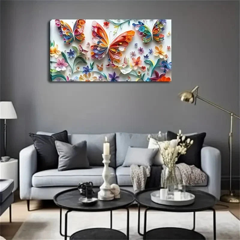 Colorful Butterflies & Flowers Wall Art Canvas Office Home Room Framed 120x60cm