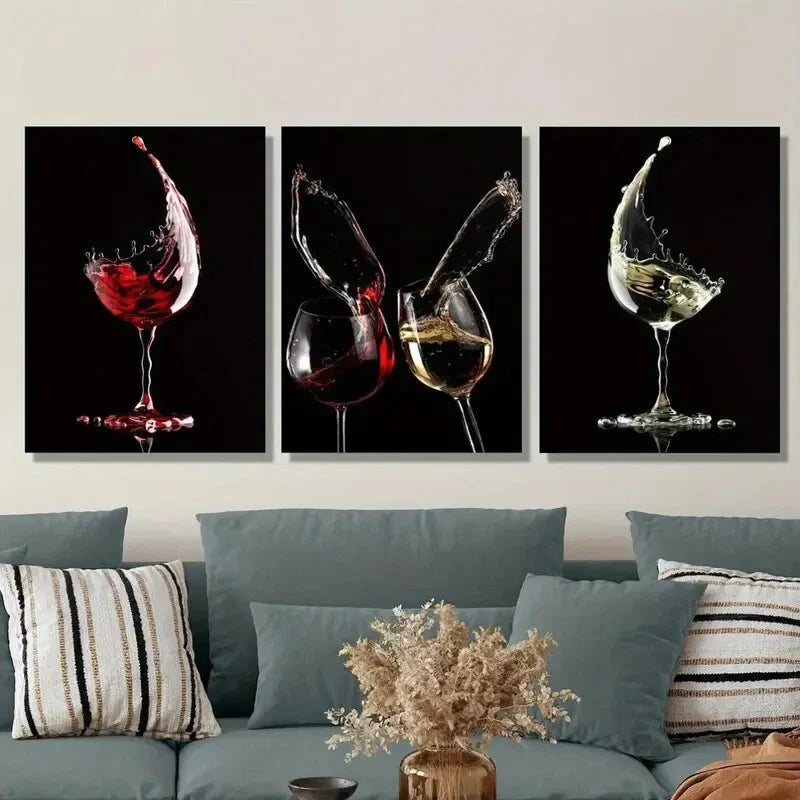 3pcs ,Featuring Wine, Embodying Minimalis Metal Print Ready to Hang Art