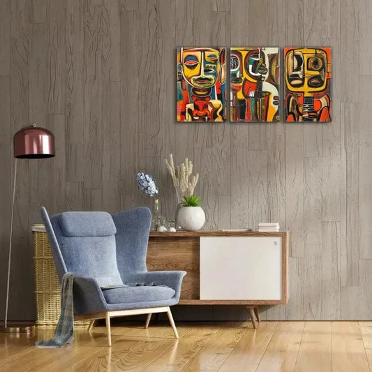 3pcs African American Tribal Abstract Portrait Metal Print Ready to Hang Art