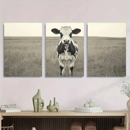 3pcs Black and White Cow Modern Farmhouse Style Metal Print Ready to Hang Art