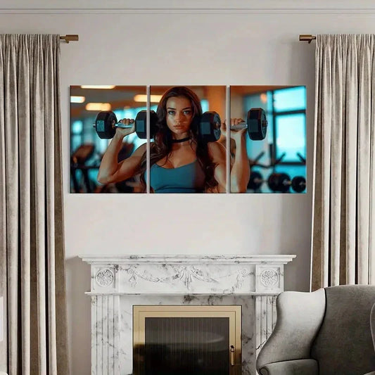 3pcs Strong Woman, Fitness, Healthy Lifestyle Metal Print Ready to Hang Art