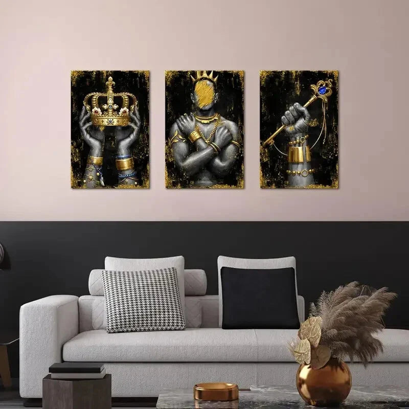 3pcs  Golden African American Men Metal Print Ready to Hang Art