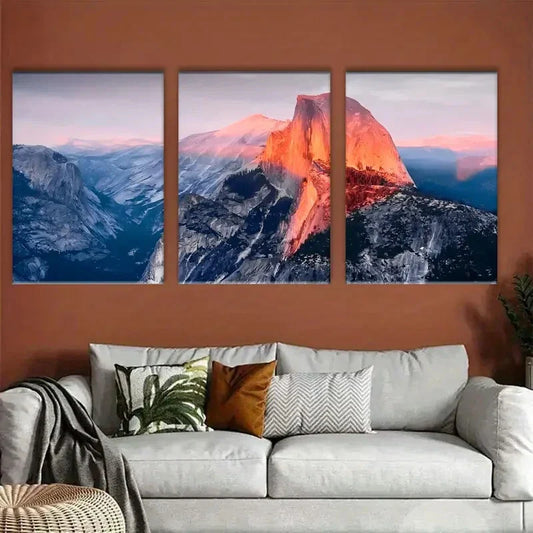 3pcs Big Mountain Golden Blue Metal Print Ready to Hang Art