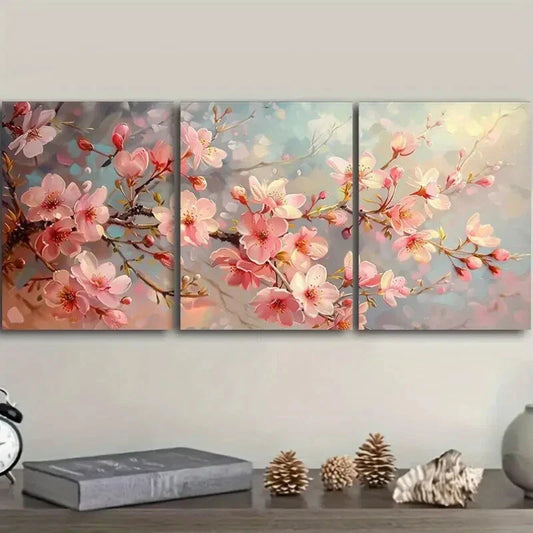 3pcs Cherry Tree for Home Decoration Metal Print Ready to Hang Art