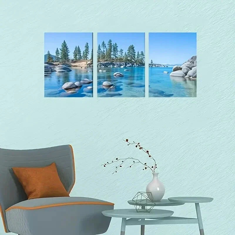 3pcs  Vibrant Forest & Rocky Lake Metal Print Ready to Hang Art