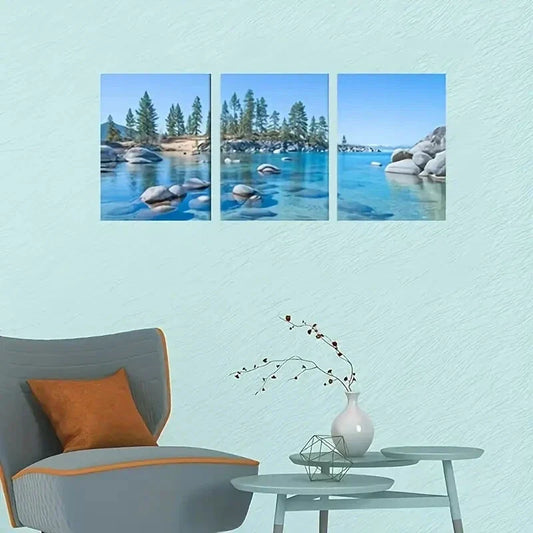 3pcs  Vibrant Forest & Rocky Lake Metal Print Ready to Hang Art