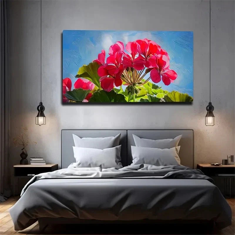 Vibrant Red Flowers Wall Art Canvas Office Home Room Framed 80x45cm