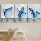 3pcs Blue Grey Whale Abstract Marine Animal Metal Print Ready to Hang Art