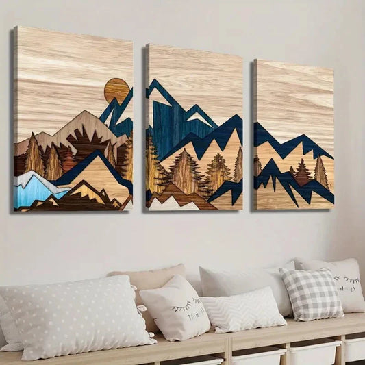 3pcs Sun Mountain and Forest Wall Art Set Canvas Framed 40x60cm - High Quality Print 100% Australian Made Wall Canvas Ready to Hang