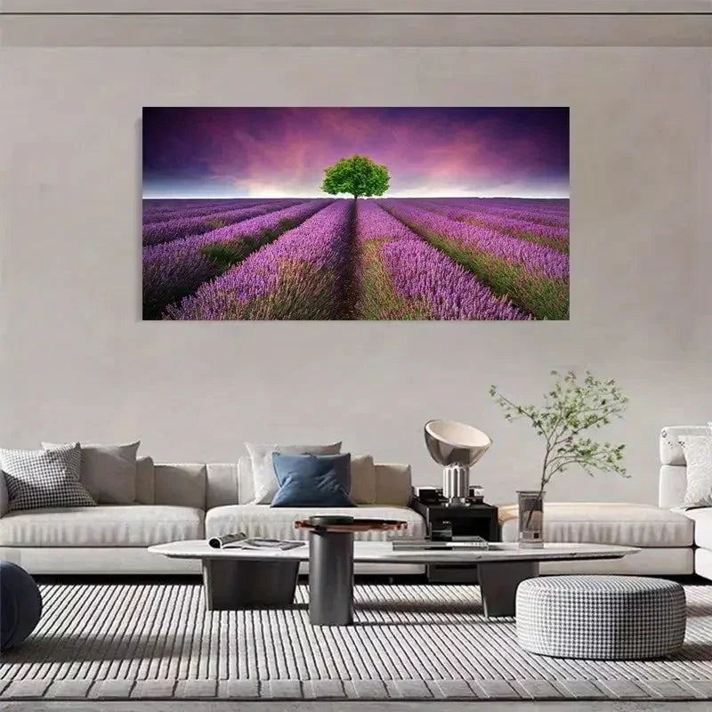 Lavender Fields & Tree Of Life Wall Art Canvas Office Home Room Framed 120x60cm