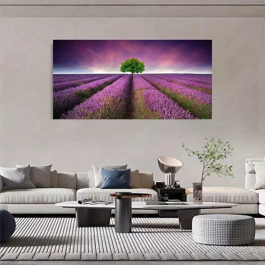 Lavender Fields & Tree Of Life Wall Art Canvas Office Home Room Framed 120x60cm