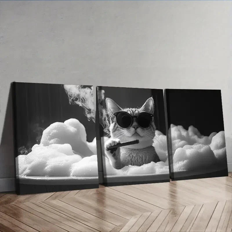 3pcs Gangster Brother Kitten Wall Art Set Canvas Framed 40x60cm - High Quality Print 100% Australian Made Wall Canvas Ready to Hang