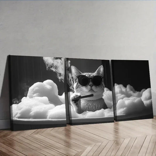 3pcs Gangster Brother Kitten Wall Art Set Canvas Framed 40x60cm - High Quality Print 100% Australian Made Wall Canvas Ready to Hang