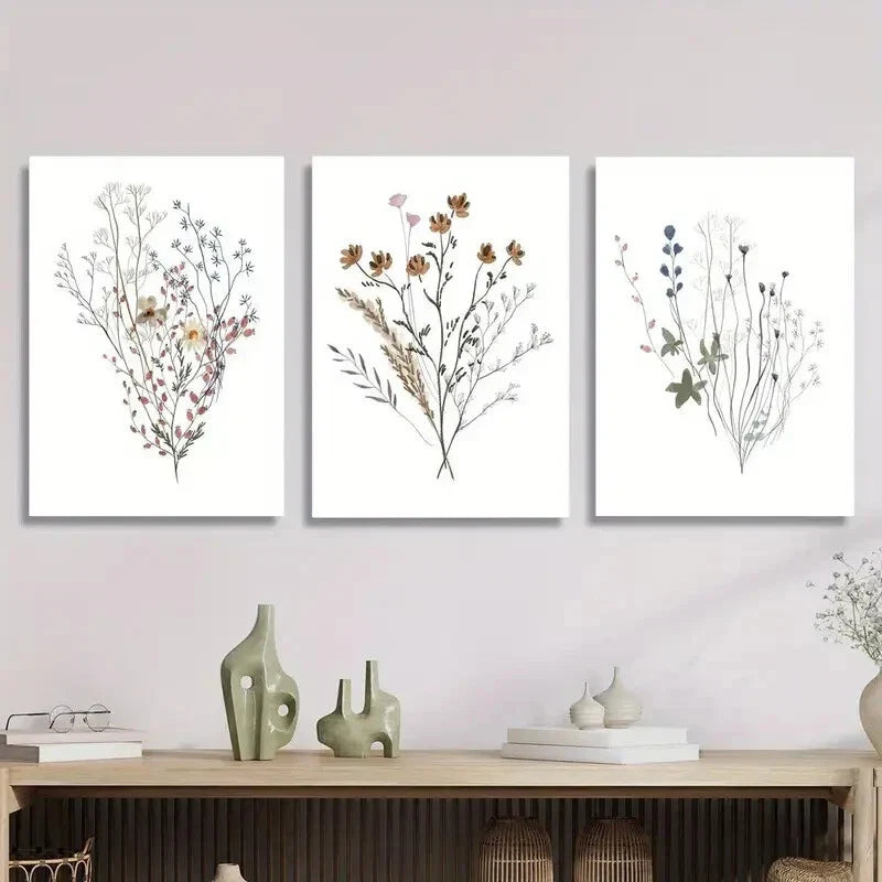 3pcs Vibrant Wildflower Designs Metal Print Ready to Hang Art