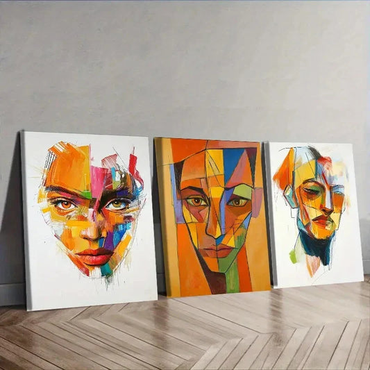 3pcs Modern abstract images of a single face Wall Art Set Canvas Framed 40x60cm - High Quality Print 100% Australian Made Wall Canvas Ready to Hang