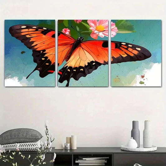 3pcs Painting Featuring a Close Up of a Butterfly Metal Print Ready to Hang Art