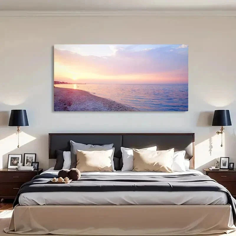 Greek Island Beach Scene Wall Art Canvas Office Home Room Framed 80x45cm