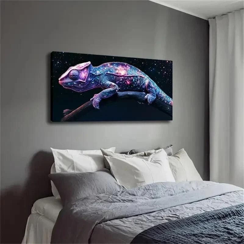 Cosmic Starry Sky Chameleon Wall Art Canvas Office Home Room Framed 120x60cm