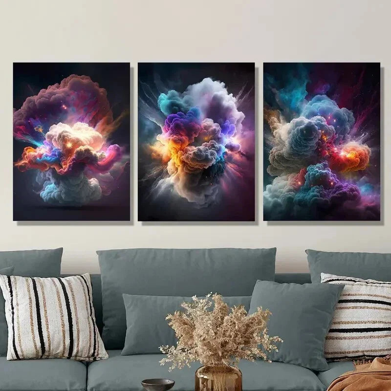 3pcs Abstract Colorful Clouds Explosion Effect Metal Print Ready to Hang Art