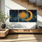 3pcs Sun Moon Celestial Art Golden Radiance Metal Print Ready to Hang Art