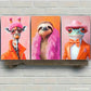 3pcs Colorful Funky Animal Fashion Art Portraits Metal Print Ready to Hang Art