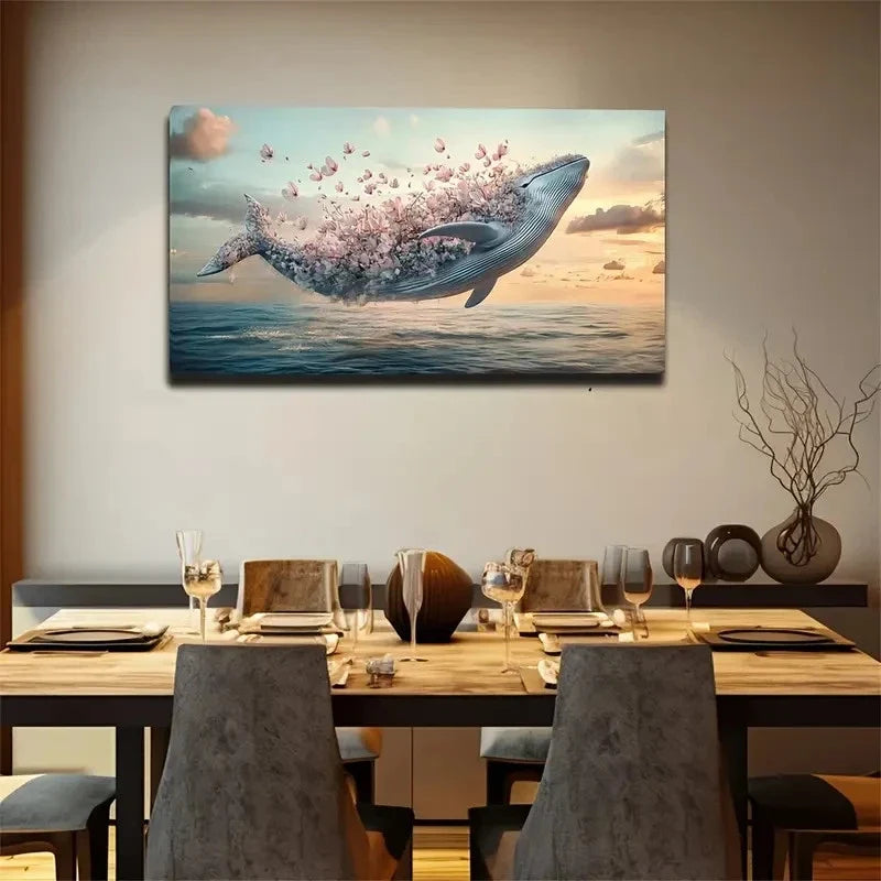 Bohemian Modern Whale Covered Wall Art Canvas Office Home Room Framed 80x45cm