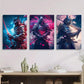 3pcs Japanese Armor & Sword under Cherry Blossom Metal Print Ready to Hang Art