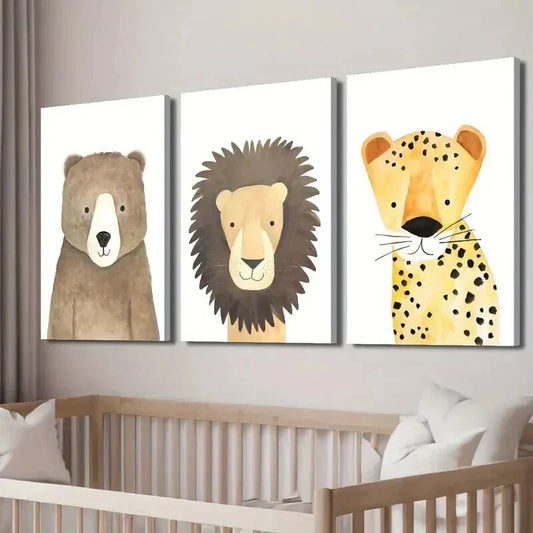 3pcs Bear Lion Cheetah Animal Art Drawing Wall Art Set Canvas Framed 40x60cm - High Quality Print 100% Australian Made Wall Canvas Ready to Hang