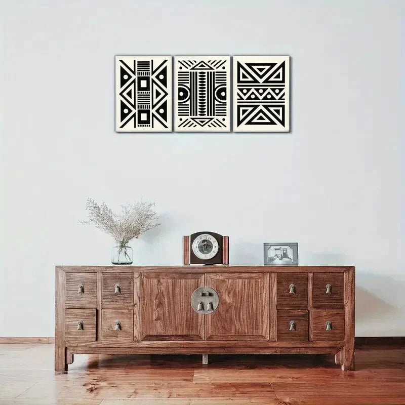 3pcs Elegant Black and White Geometric Metal Print Ready to Hang Art