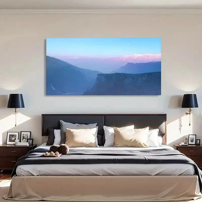 Serene Blue Hues & Mountain Wall Art Canvas Office Home Room Framed 120x60cm