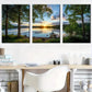 3pcs Lake Scenery Sunset Forest Painting Metal Print Ready to Hang Art