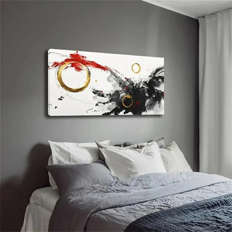 Black White Red & Golden Wall Art Canvas Office Home Room Framed 120x60cm