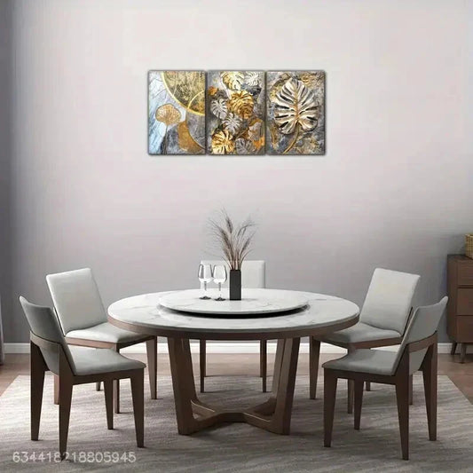 3pcs Golden Monstera Leaf Metal Print Ready to Hang Art